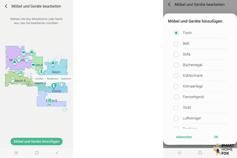 Diverste Einrichtungsgegnstände sind auf der Karte des Samsung Jet Bot AI+ zu sehen.
